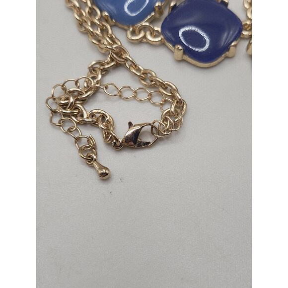 Blue Statement Bib Necklace Gold Tone Chain 17–20 Inch Adjustable - Picture 5 of 6